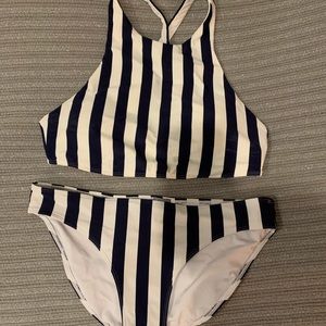 Aerie White and Navy Striped Bikini